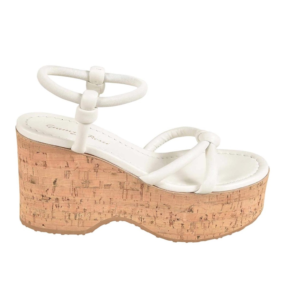Gianvito Rossi Alma 110 White Leather Cork Wedge Sandals EU 37.5 | NWT | Italy